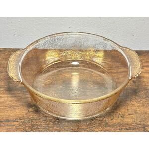 Vintage Fire King Clear Gold Speckled 2Qt Casserole Dish Made in USA